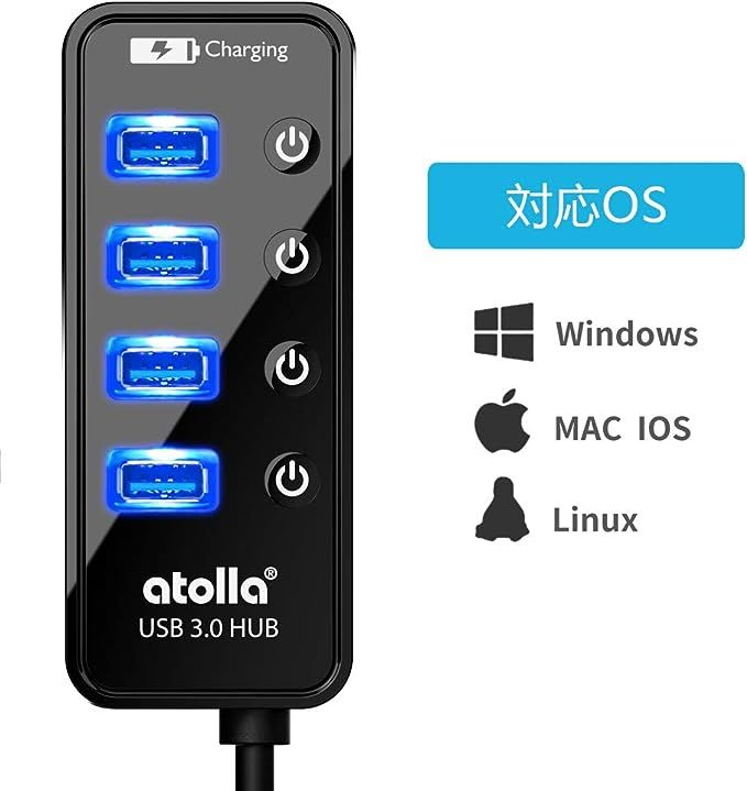 USBハブ 4ポートハブ atolla USB3.0ハブ 4ポート5Gbps高速データ転送 USB HUB 3.0 の 増設  1充電ポート、独立スイッチ付 バスパワー ::66846 双子（発送は1〜2週間ぐらいです） メルカリ