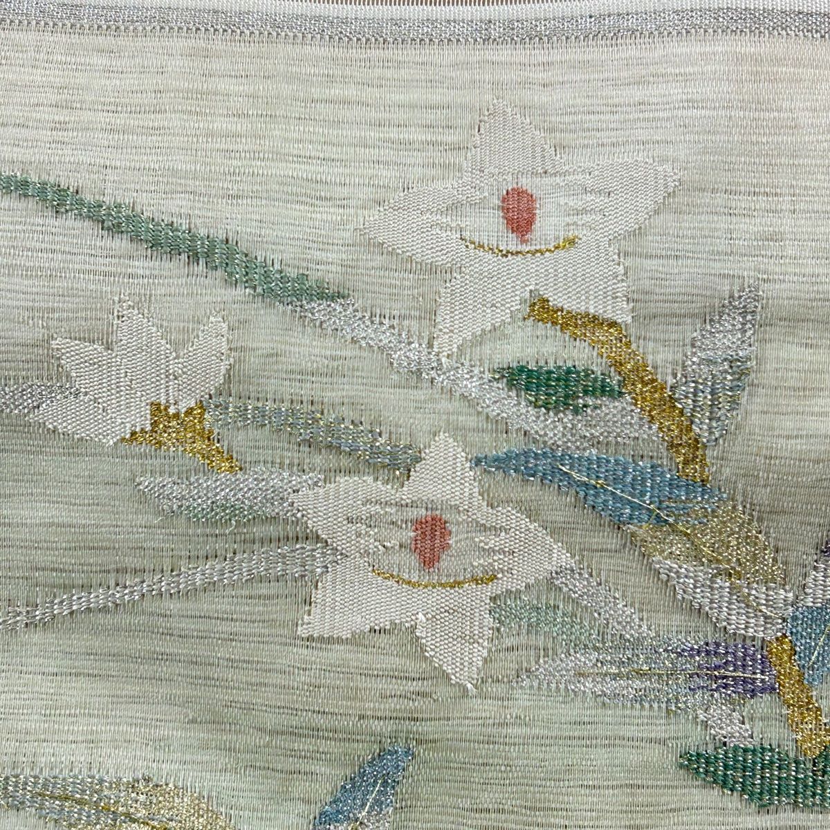 夏帯　名古屋帯　ベージュ　花柄　正絹 Kisste 夏帯 名古屋帯 夏 夏名古屋帯 正絹 新品 八寸名古屋帯