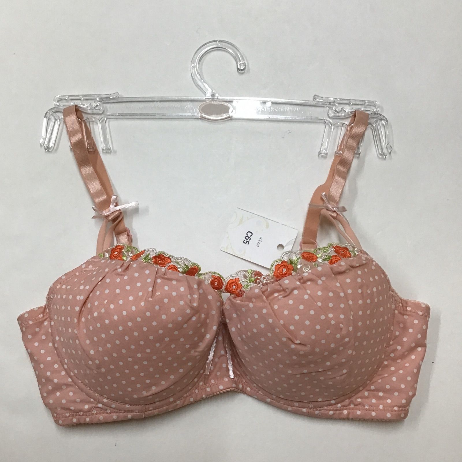 Ravijour 水玉模様 ブラジャーショーツセット C65-70 ピンク色水玉ブラC65・ショーツM・キャミソールL3点セット