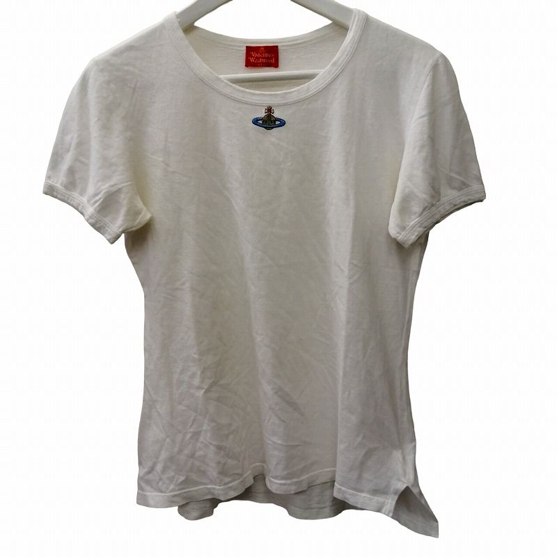 ヴィヴィアンウエストウッドレッドレーベル Vivienne Westwood RED LABEL ロゴTシャツ 半袖 カットソー 胸元刺繍 白  ホワイト S ■GY09