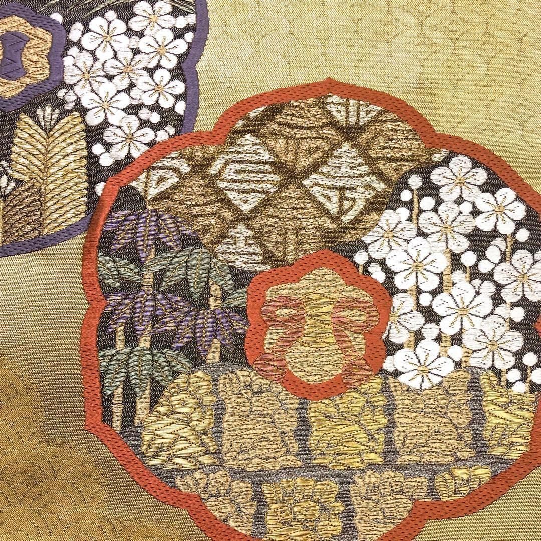 袋帯 岩井友見創作 九宝吉祥織 花柄模様 金色 O-4864 袋帯 岩井友見創作 九宝吉祥織 花柄模様 金色 O-4864 - メルカリ