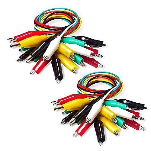 P1025-20 Cleqee みのむしクリップ ケーブル 20本組 アリゲータークリップテストリード 電気ケーブル テストリードセット ダブルエンドクロコダイルクリップジャンパーワイヤー5色