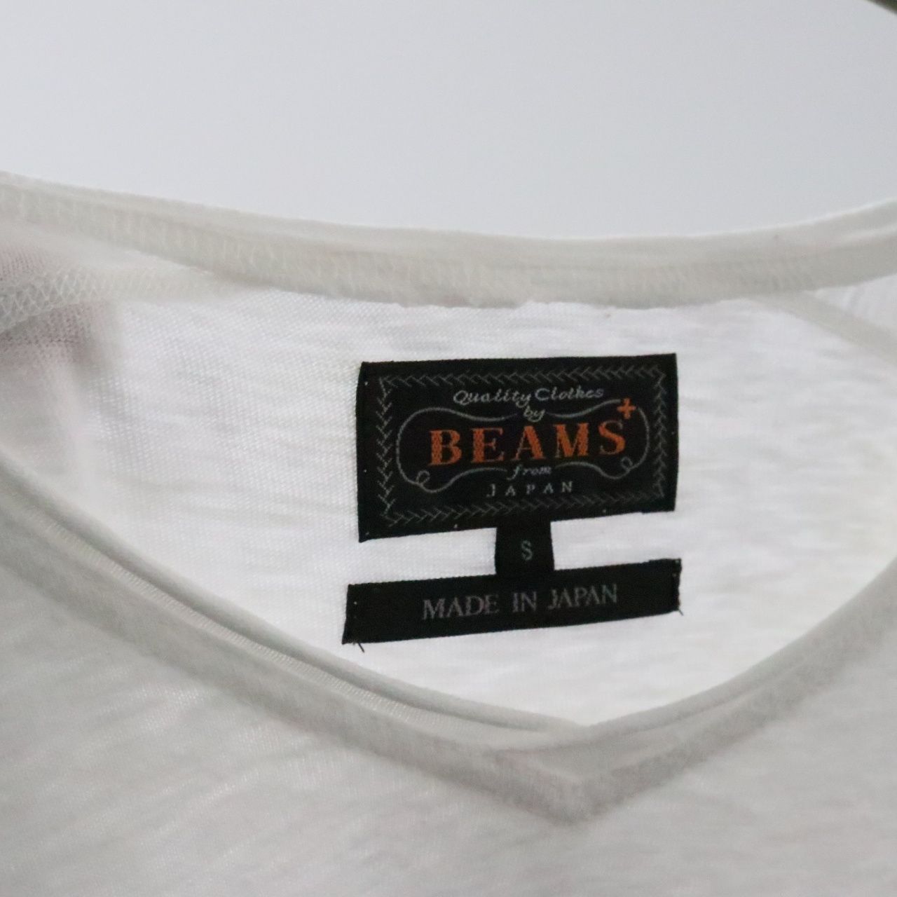 【中古B】BEAMS PLUS ビームスプラス S メンズ Tシャツ カットソー 半袖 Vネック半袖Tシャツ 白 綿 中古B 古着