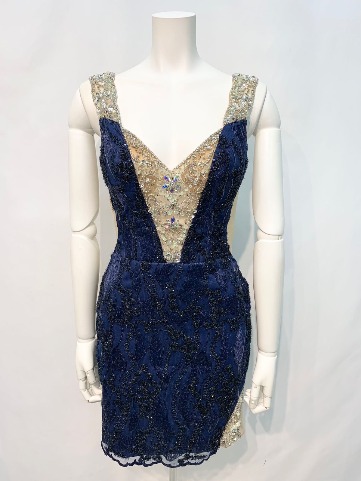 1602 AR Angel R エンジェルアール キャバクラ ドレス 刺繍 スパンコール キラキラ ストーン ビジュー バックシースルー タイト ミニ キャバドレス M