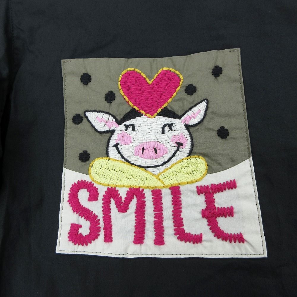 【美品】ALBEROBELLO七分袖カットソー ぶたさん動物刺繍 ピンク　フリー アルベロベロ ALBEROBELLO オレボレブラ ブタさん 刺繍 シャツ