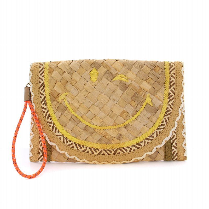 Anya Hindmarch◆ラフィアクラッチバッグ◆ペッツ/スマイリー アニヤハインドマーチ ANYA HINDMARCH かごバッグ スマイル
