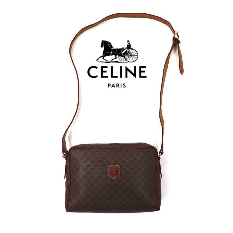 CELINE ショルダーバッグ ブラウン レザー マカダム柄 M06 イタリア製