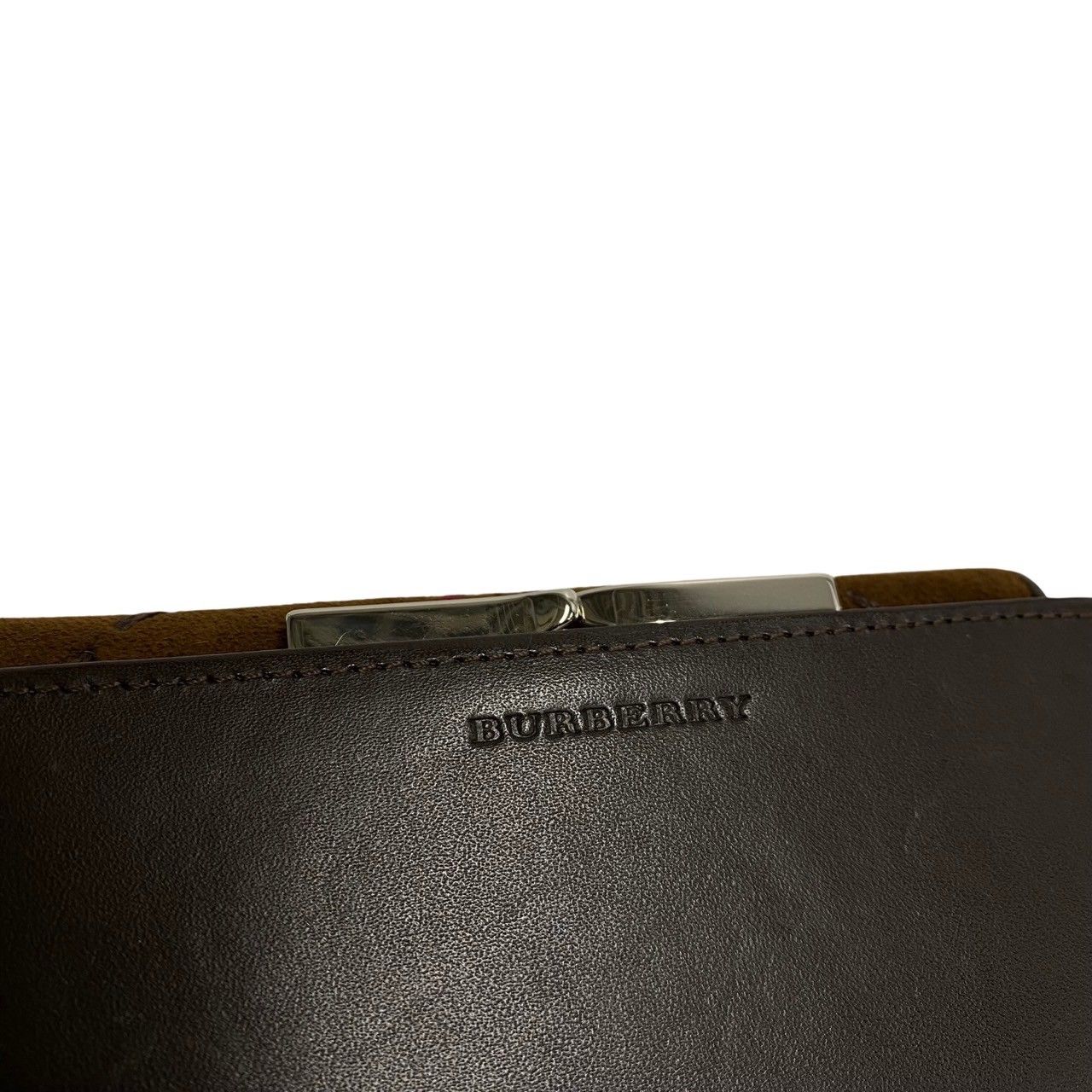 極 美品 レア BURBERRY バーバリー ロゴ チェック レザー スエード 本