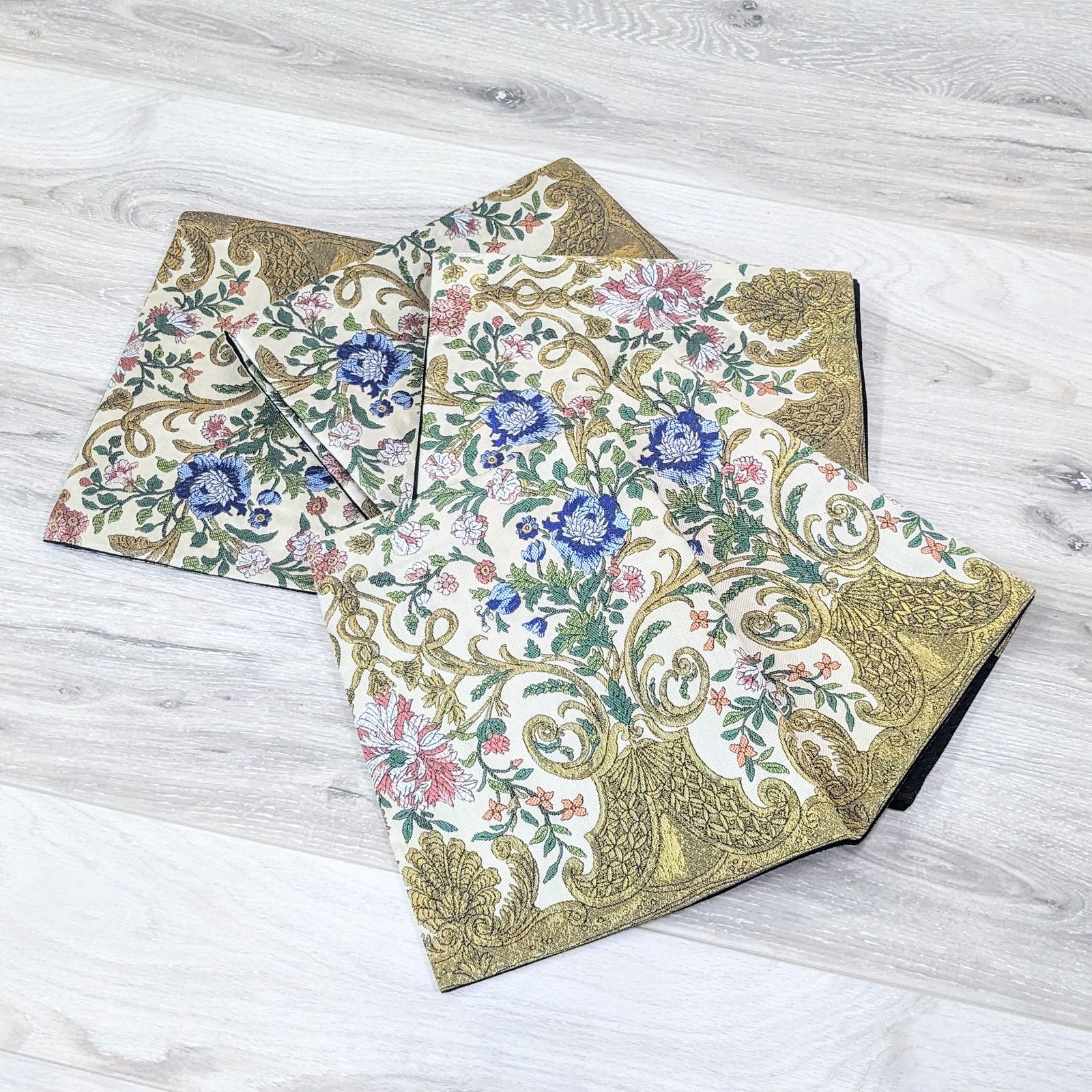 新品・仕立て上がり】正絹 袋帯 西陣織 クリーム 花 b126 - メルカリ