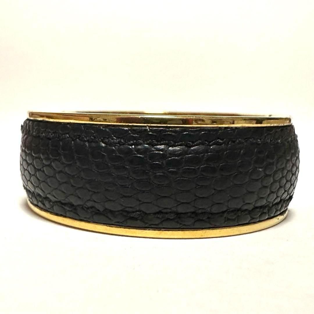 グッチ GUCCI リザード バングル ブレスレット Gロゴ ゴールド レザー
