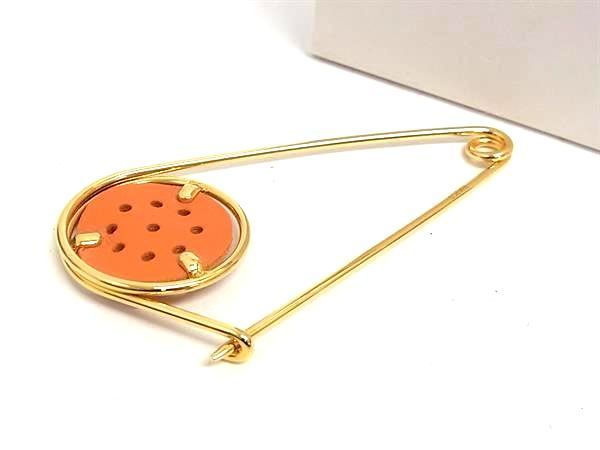 ■新品■未使用■ LOEWE ロエベ メカノピン バッグチャーム ピンブローチ アクセサリー ゴールド系×オレンジ系 AU8006 □新品□未使用□ LOEWE ロエベ メカノピン バッグチャーム ピン