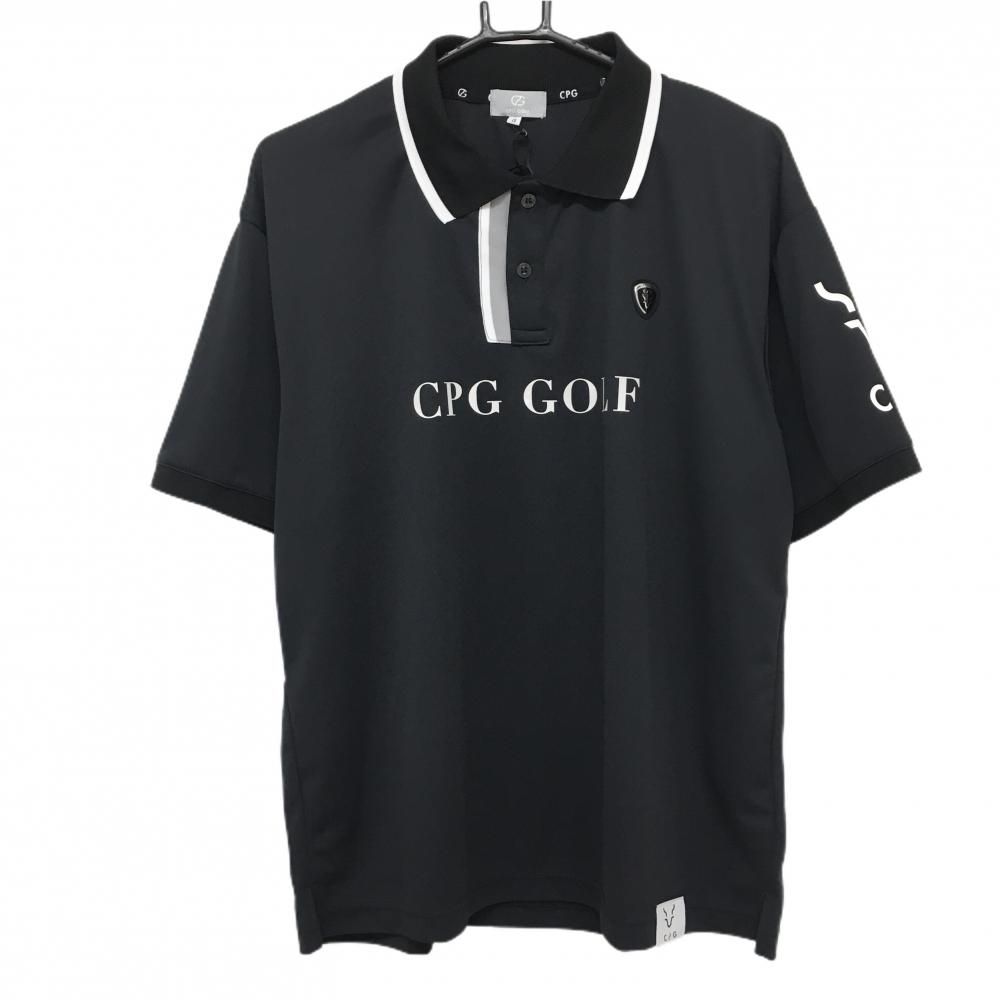 cpg 半袖ポロシャツ 新品】CPG 半袖ポロシャツ 黒×白 ロゴプリント UVカット 吸水速乾