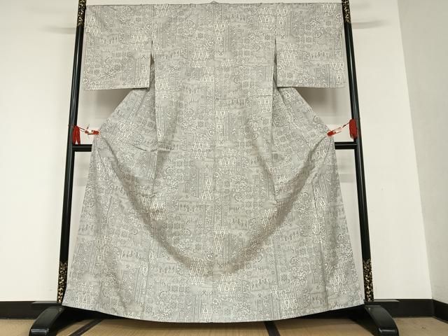 平和屋着物○本場大島紬 白大島 9マルキ 更紗花文 正絹 逸品