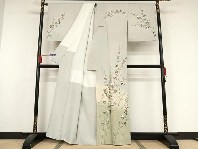 平和屋着物●訪問着　友禅　作家物　枝花文　反端付き　正絹　逸品　AAAZ3760ck 平和屋着物○訪問着 友禅 作家物 枝花文 反端付き 正絹