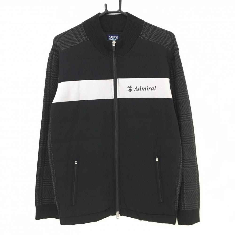 SALE価格【超美品】アドミラル 中綿ニットジャケット 黒×ライトグレー 背面・袖グレンチェック 前身頃中綿 メンズ LL ゴルフウェア Admiral