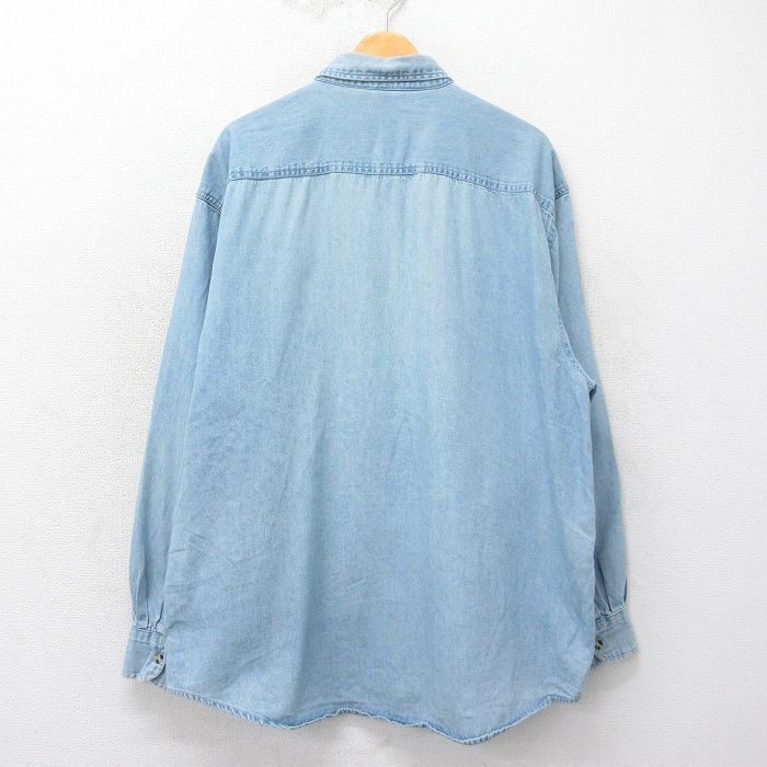 L/古着 長袖 シャツ メンズ cochabamba ロング丈 コットン ボタンダウン 紺 ネイビー デニム 25apr22 中古 トップス