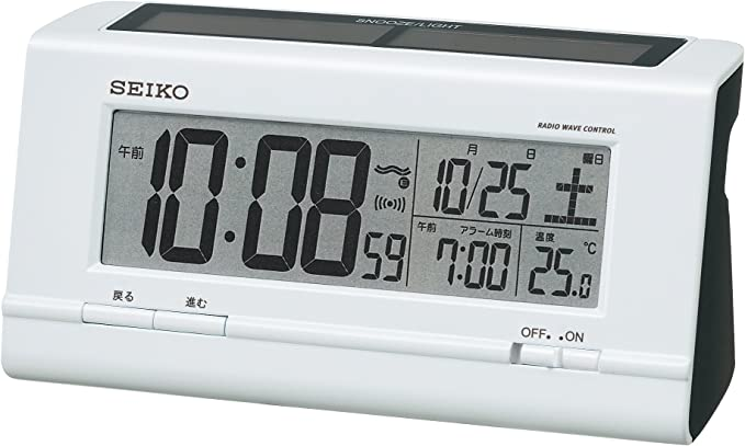 7.0×15.0×5.1cm 白 セイコー クロック 目覚まし時計 ハイブリッドソーラー 電波 デジタル カレンダー 温度 表示 白 パール  SQ766W SEIKO ::69077