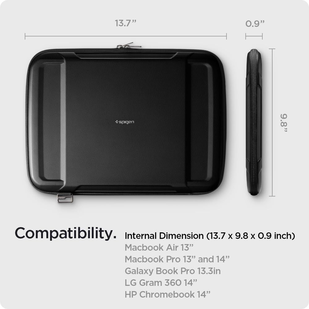 ケース ケース ノートパソコン 4重保護機能 A2442用 装着 ラギッド アーマープロ AirTag 損失防止 ポーチ 360°耐衝撃保護 14インチ AFA04270 Pro Macbook ブラック Spigen