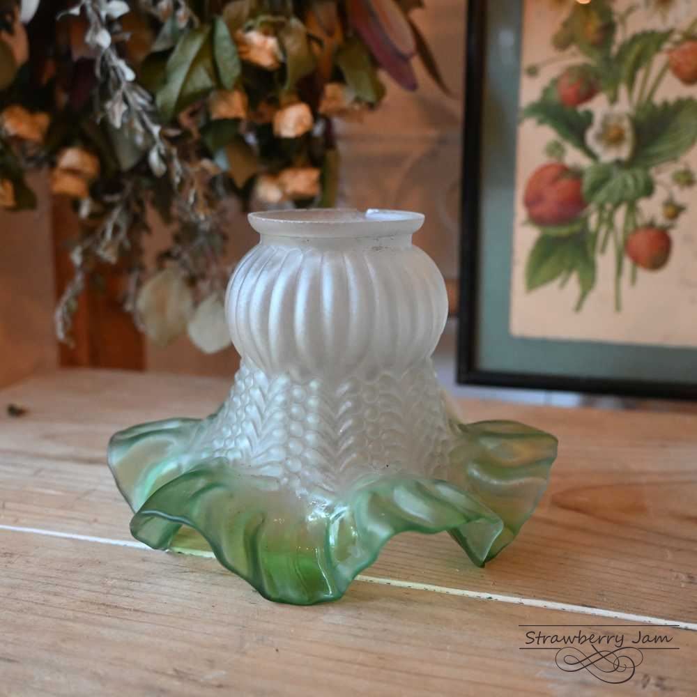 L3705-206 フランスアンティーク フレンチ ガラスシェード グリーン フラワー シェード 照明 フランス