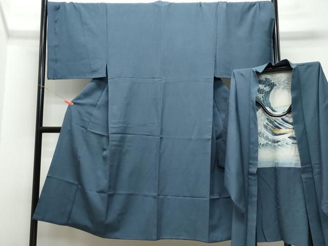 平和屋着物●男性　色無地　アンサンブル　鉄御納戸色　キングサイズ　正絹　逸品　CAAT6827vf 平和屋着物○男性 色無地 アンサンブル 鉄御納戸色 キングサイズ 正絹