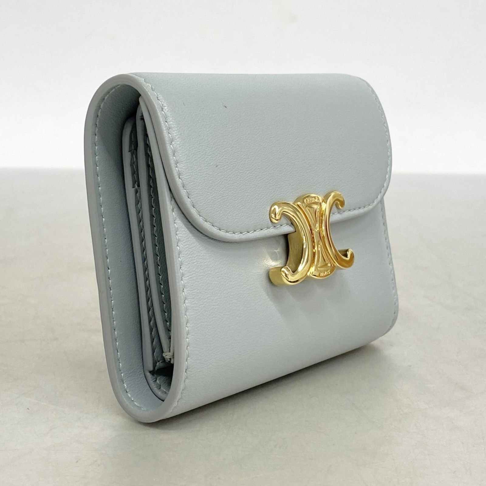 【美品】セリーヌ トリオンフ 3つ折り財布 レザー レディース グレー CELINE セリーヌ 財布 レディース ブランド 三つ折り財布 レザー