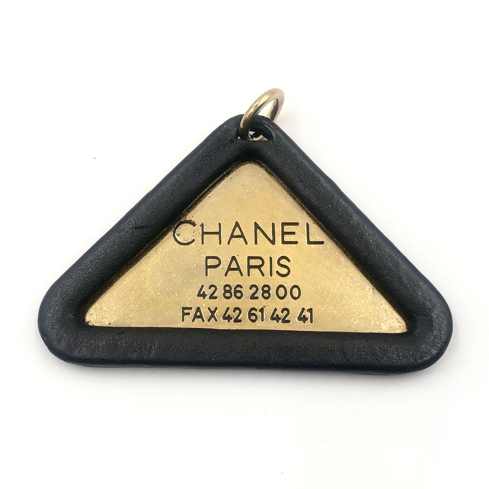ヴィンテージ CHANEL シャネル トライアングルチャーム ペンダントトップ キーホルダー モチーフのみ ロゴ ブラック×ゴールド金具 フランス製 刻印あり