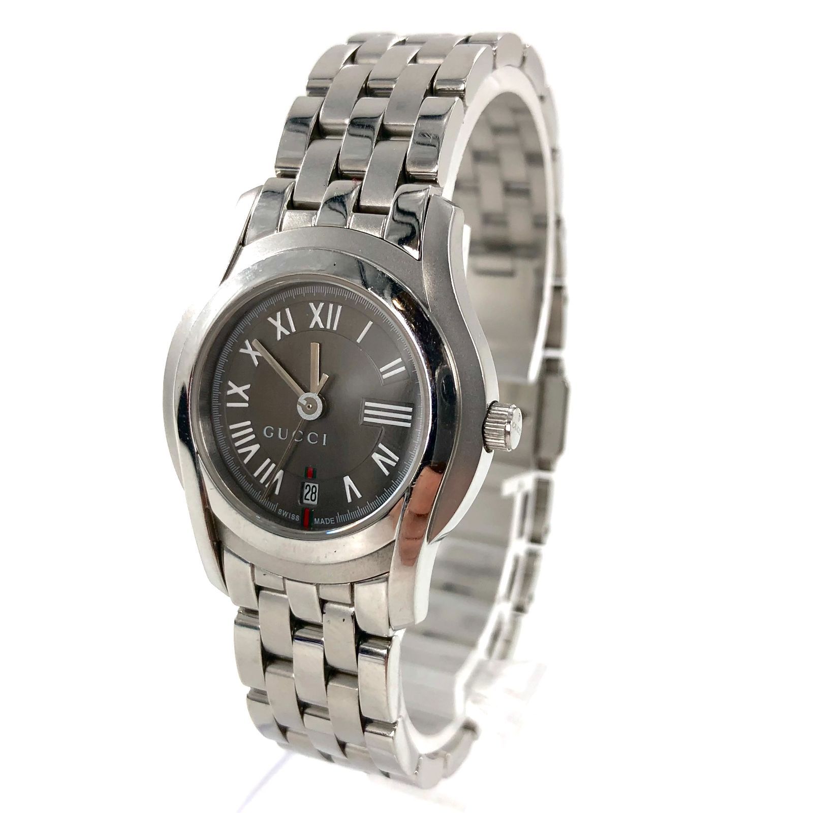 GUCCI グッチ 5500L SS/QZ デイト グレー文字盤 レディース腕時計 稼働