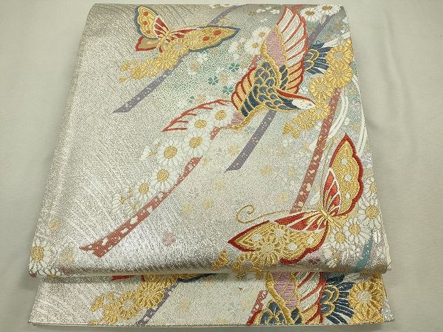 逸品!! 最終お値下げ！正絹 袋帯 四季花車紋 長さ428 振袖、留袖 格安逸品!! 最終お値下げ！正絹 袋帯 四季花車紋 長さ428 振袖、留袖