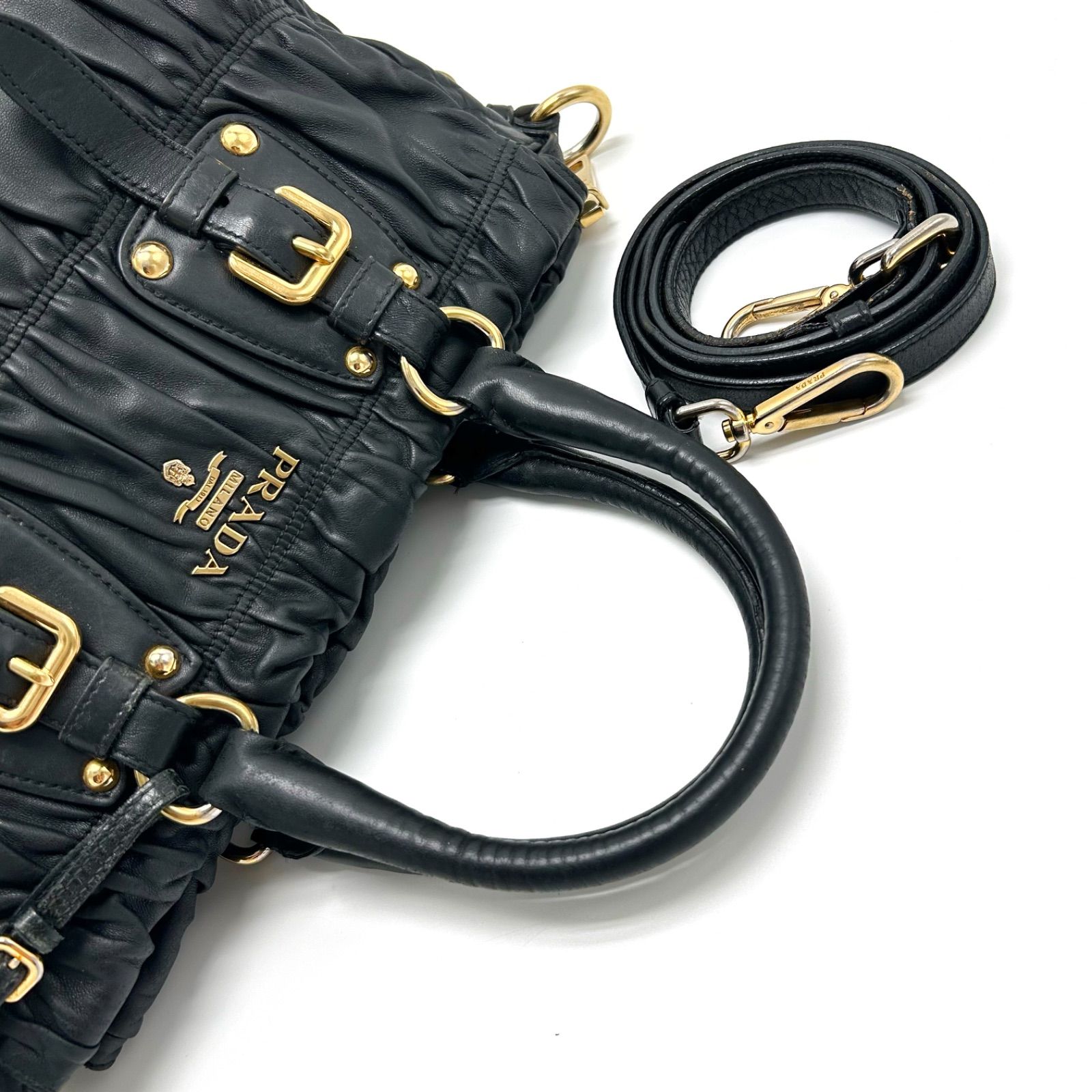 美品 PRADA プラダ ギャザー トートバッグ ショルダー 2way 肩掛け 斜 