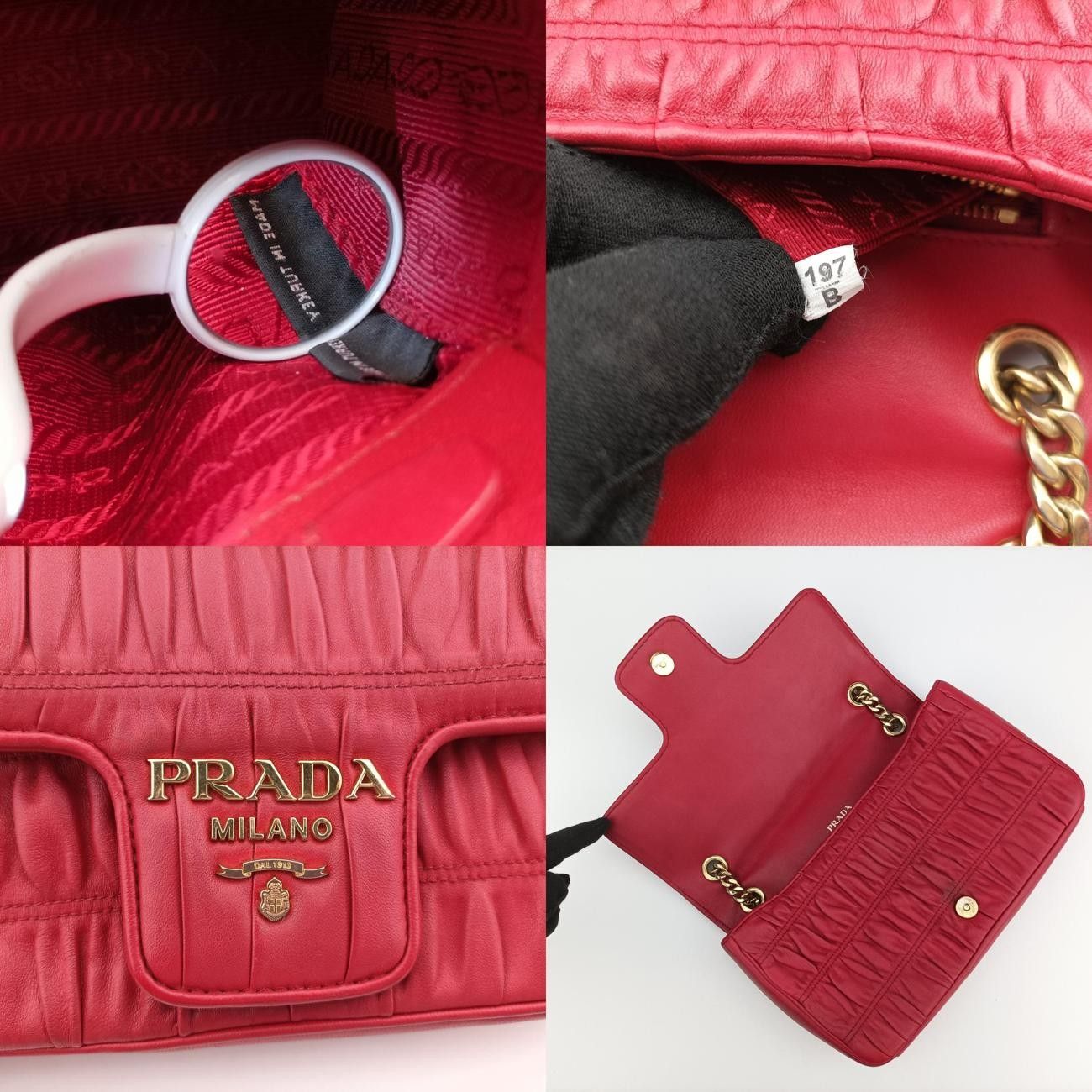 プラダPradaナッパ ゴーフルレッドレザー1BD235197|B