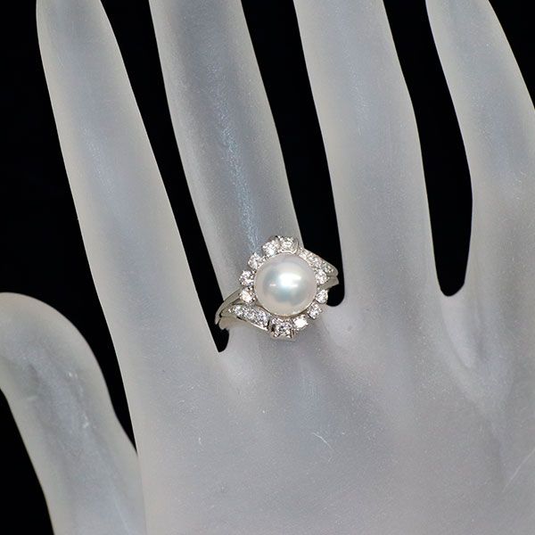 13/美品 ミキモト Pt950 真珠 パール約8.0㎜珠 ダイヤ リング 指輪 MIKIMOTO ミキモト パールリング 指輪 真珠 ダイヤモンド Pt950