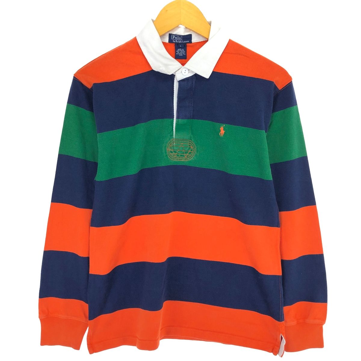 古着 ラルフローレン Ralph Lauren POLO by Ralph Lauren ボーダー柄 長袖 ラガーシャツ メンズL相当/eaa437042