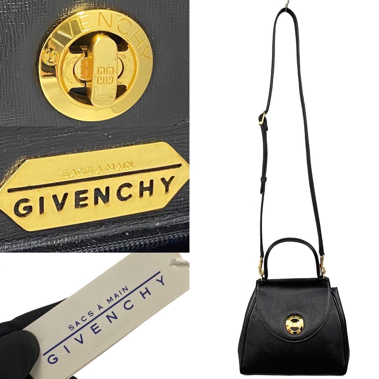 極 美品 保存箱付き GIVENCHY ジバンシィ ヴィンテージ レザー ターンロック ロゴ金具 2way ショルダー ハンドバッグ ブラック  33355 - メルカリ