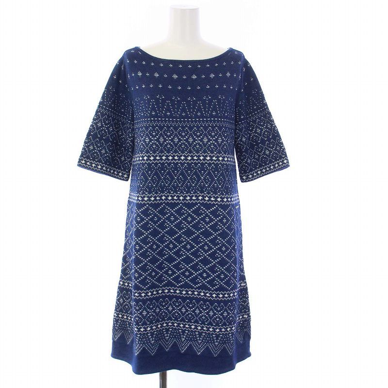 シャネル CHANEL ニットワンピース 五分袖 ひざ丈 総柄 ココマーク