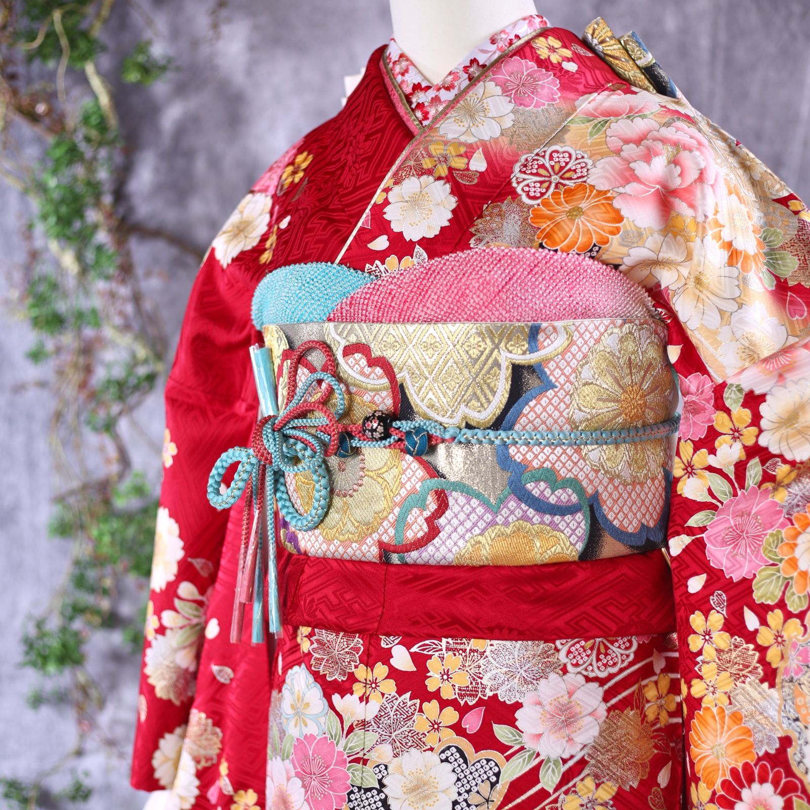 振袖フルセット 振袖セット 振袖 Lサイズ 中古 赤×新古典 美品 成人式