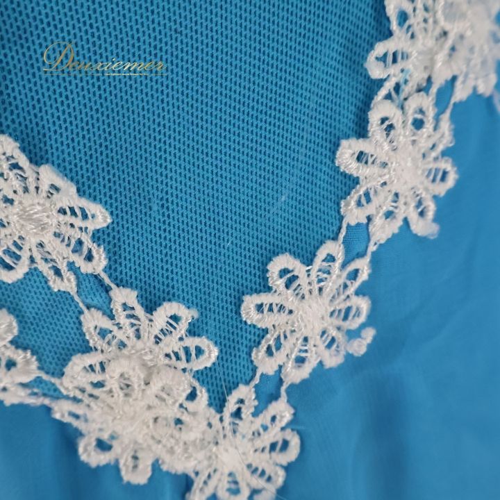 【社交ダンス衣装】スカイブルー×レース地 Leirena ドレス ワンピース Leirena 水色の長袖ダンスドレス 社交ダンス 衣装 スタンダード