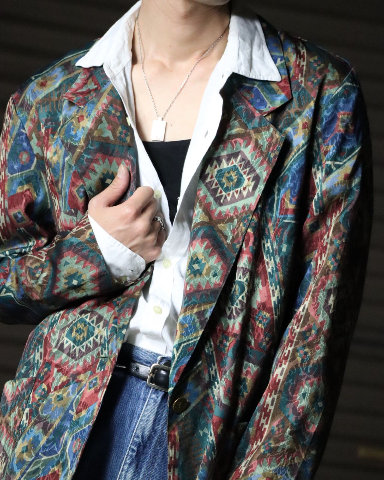 USA made native pattern × jacquard padless tailored jacket USA製 