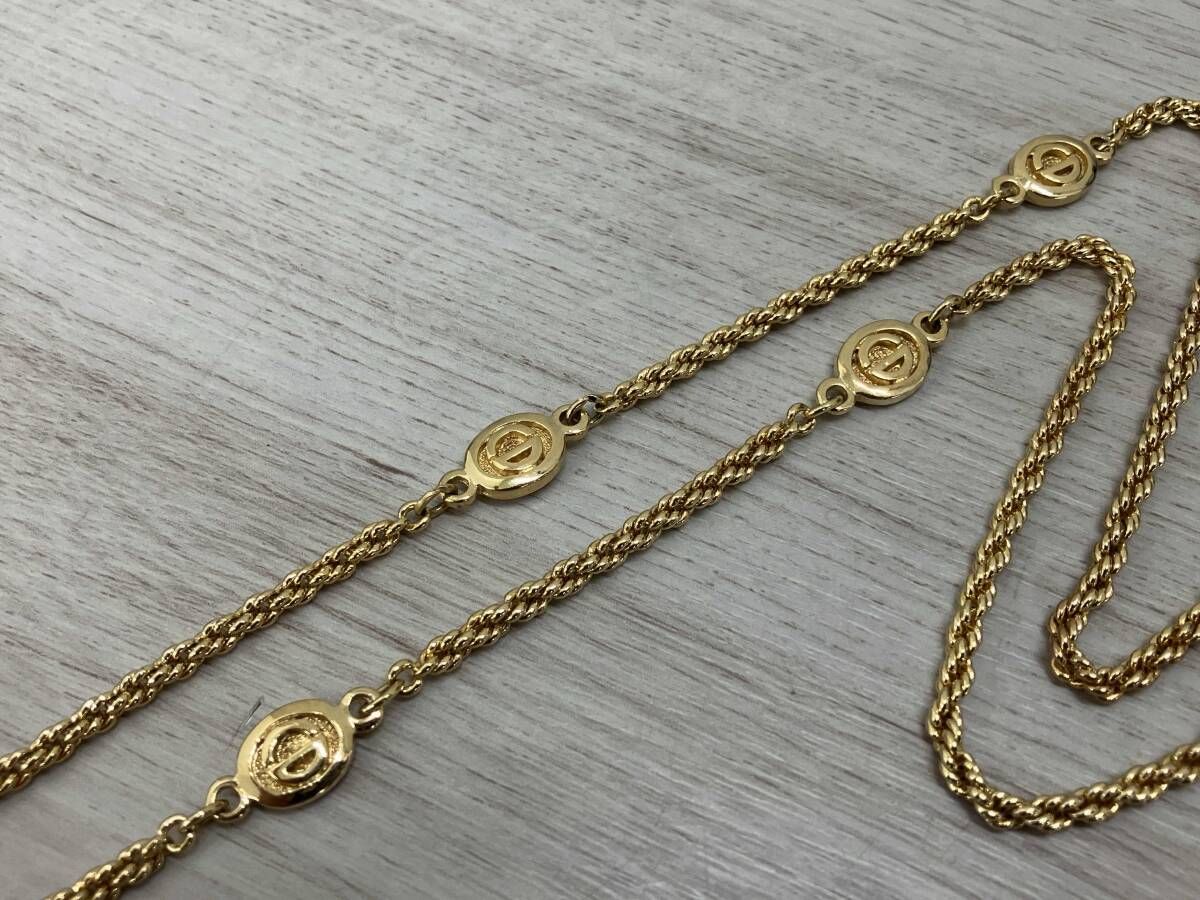 Christian Dior 約82cm ウ゛ィンテージ CDロゴ ネックレス チェーン ゴールド系 クリスチャンディオール ロングツイスト