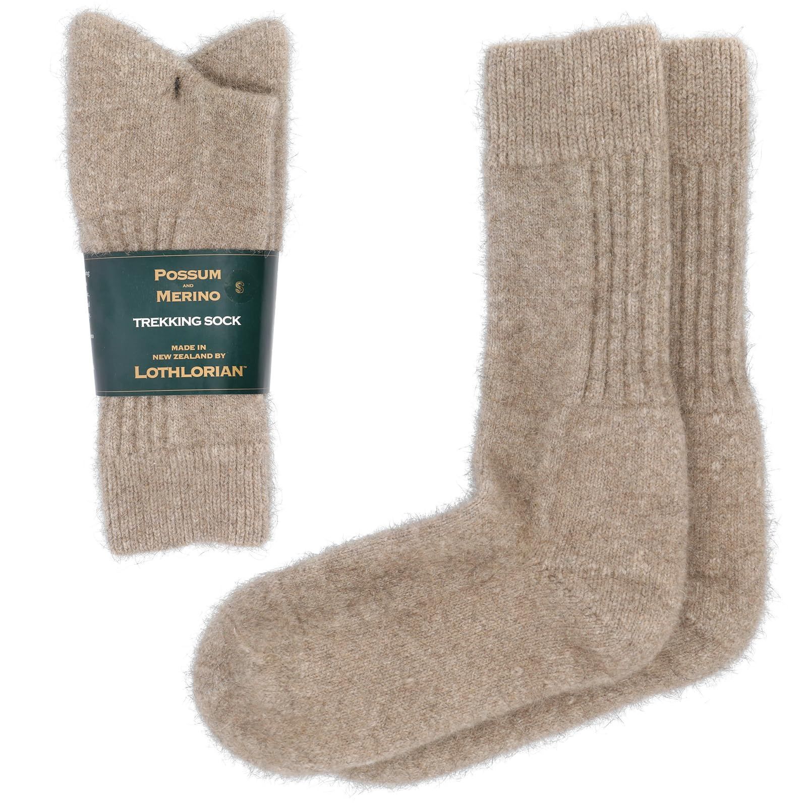 LOTHLORIAN ポッサムメリノ トレッキングソックス 登山靴下 ウール靴下 蒸れない靴下 男女兼用 ルームソックス アウトドア キャンプ ウインタースポーツ ナチュラル S