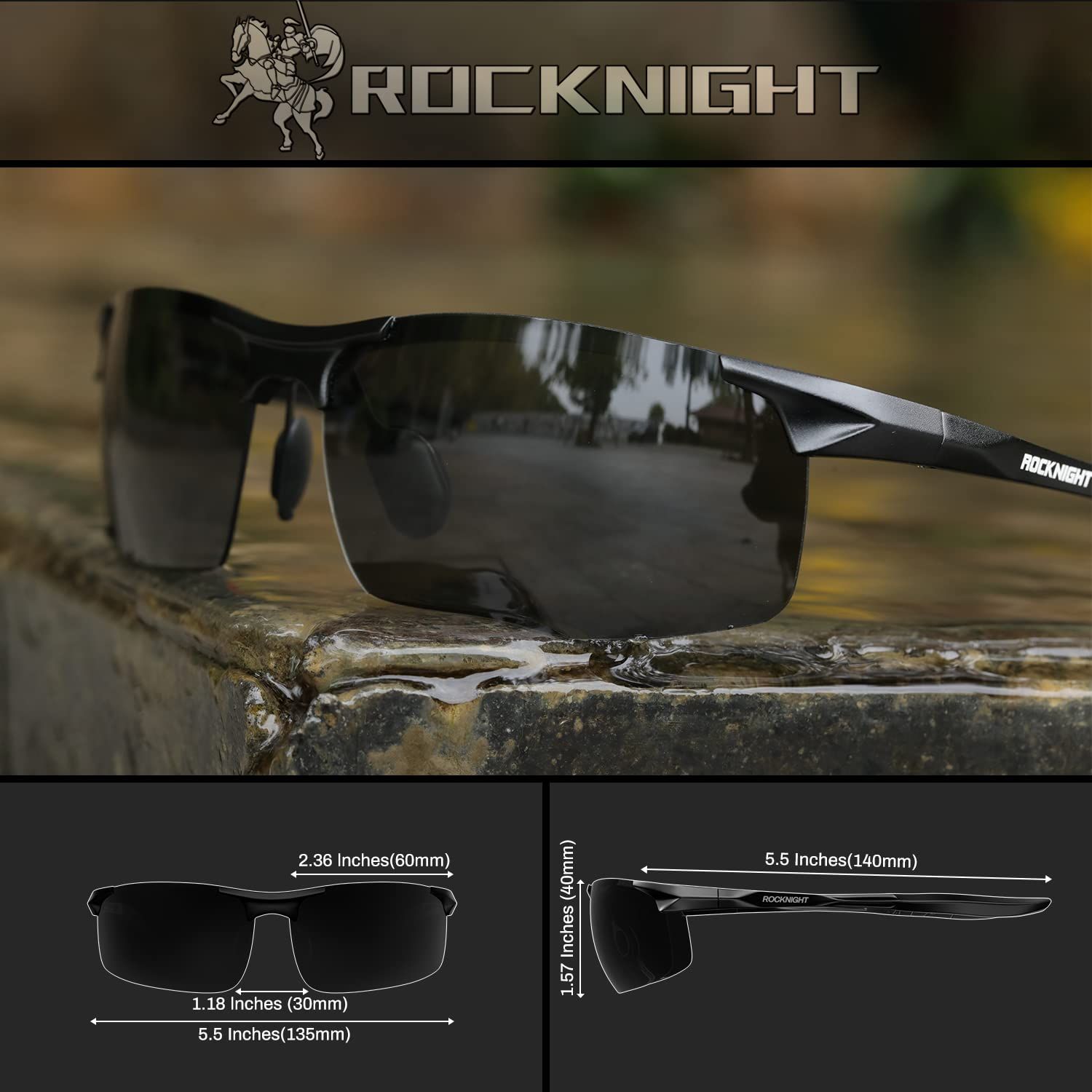 ROCKNIGHT ドライビング 偏光サングラス メンズ UV保護 HD ゴルフ 釣り スポーツ ブラックフレーム|ブラックレンズ ミラーなし M ブラックフレーム|ブラックレンズ ミラーなし