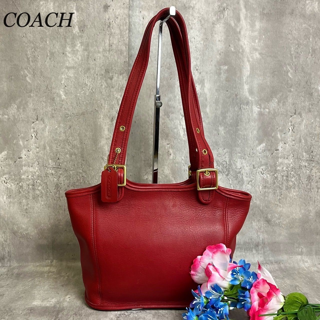 オールドコーチトートバッグハンドバッグクラブタンレザーレッド金具