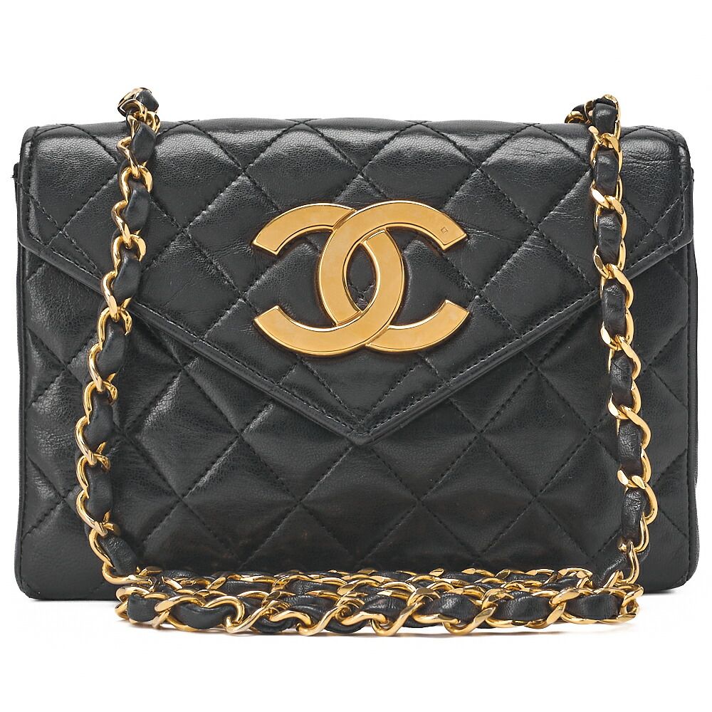 CHANEL シャネル チェーンショルダーバッグ マトラッセ ラムスキン デカココ Vフラップ 黒 ゴールド金具 レディースバッグ ブランド