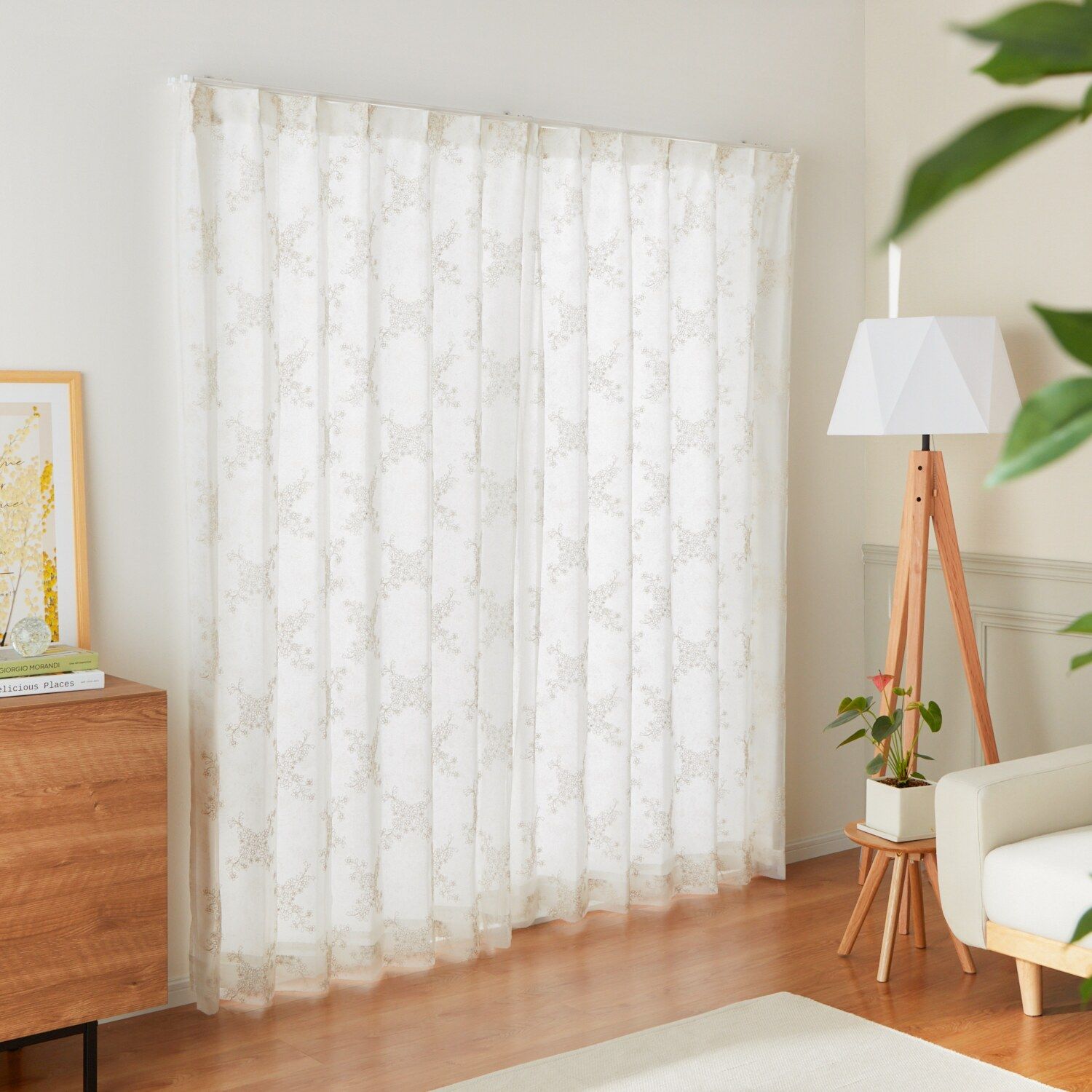 ＆刺繍オーガンジー 二重レースカーテン