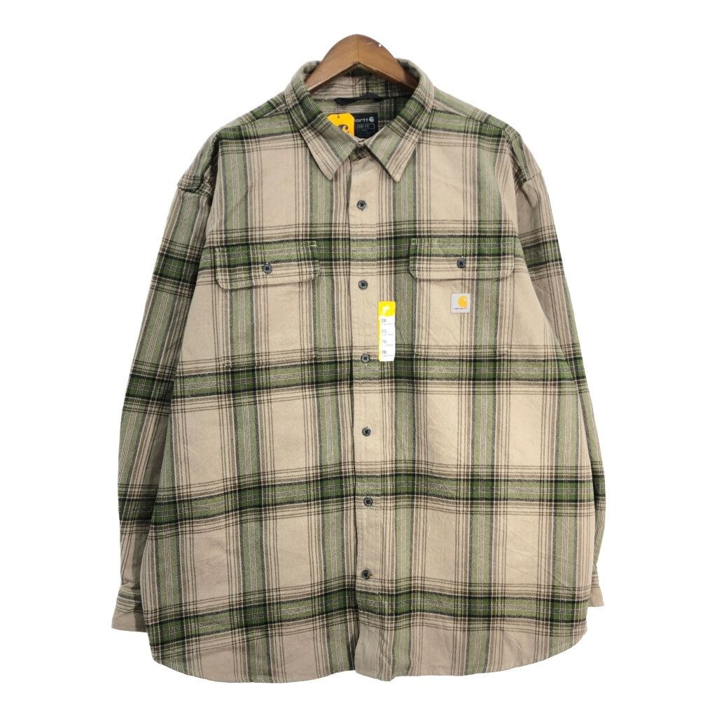 新品タグ付き Carhartt カーハート 長袖シャツ 大きいサイズ チェック ライトブラウン (メンズ 2XL) 中古 古着 T2305