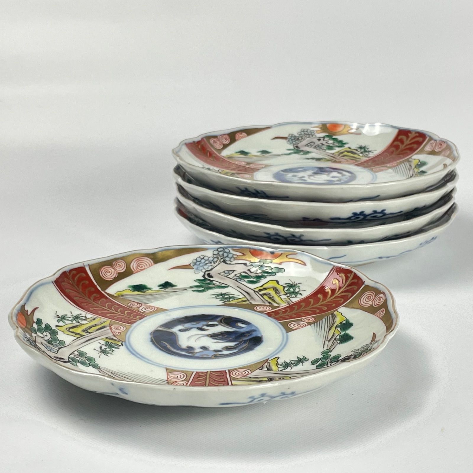 585 錦手 花 龍 古伊万里 ショップ 伊万里焼 骨董 アンティーク 6寸皿