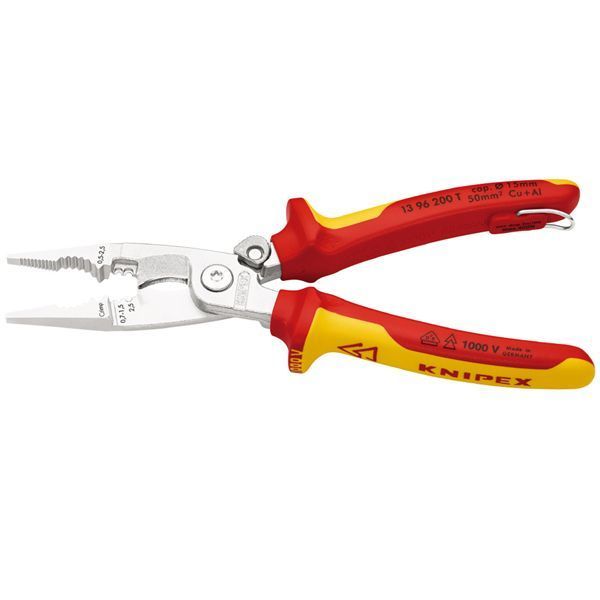KNIPEX クニペックス 1000V絶縁エレクトロプライヤー 落下防止 全長200mm 1396-200T