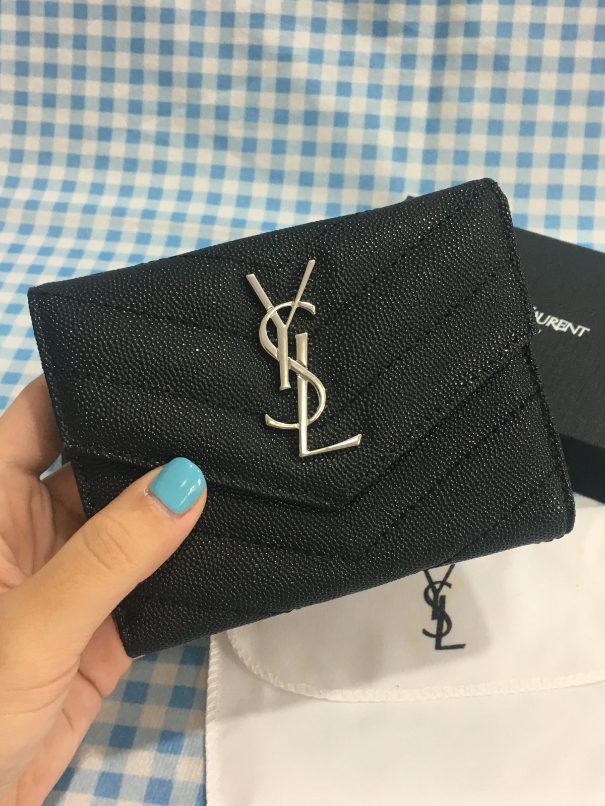 YSL イヴサンローラン ミニ財布 三つ折り財布 ブラック シルバー金具