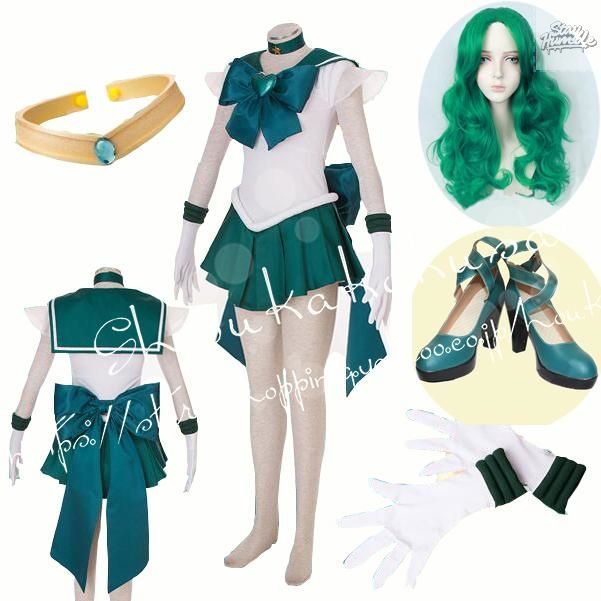 美少女戦士セーラームーン風 子供用大人用 海王みちるセーラーコスプレ衣装戦闘服 ウィッグcos靴頭飾り道具手杖コスチューム 仮装変装