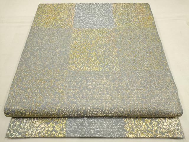 平和屋着物▽六通柄 本袋帯 市松花唐草文 金銀糸 正絹 逸品