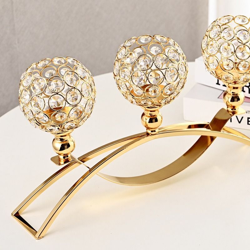 置物 キャンドルホルダー 花差し 3連 小さな円とクリスタルの
